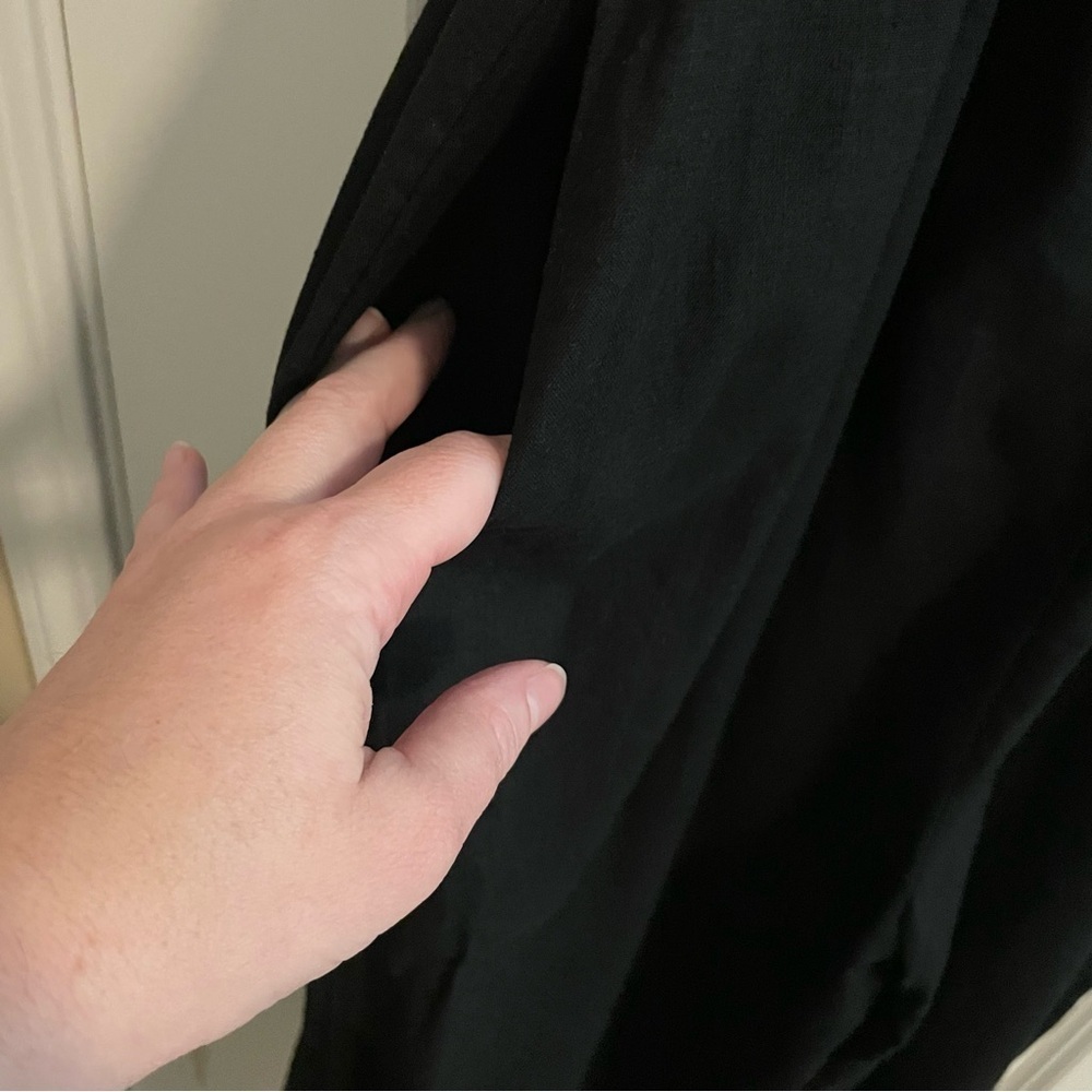 Banana Republic Linen Blend Wide Leg Ruffle Neckline Jumpsuit Black Size Small - Picture 10 of 14